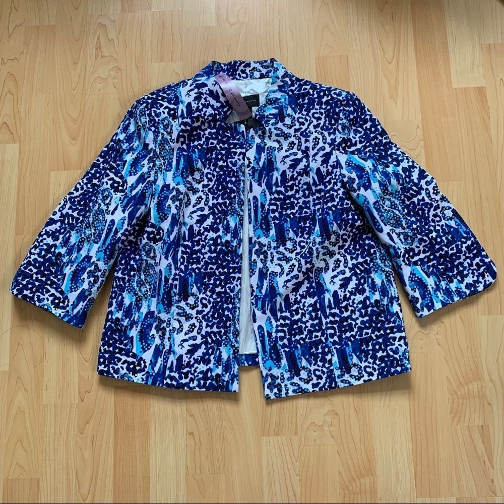 New Blue & White Printed Investments Blazer Size 6